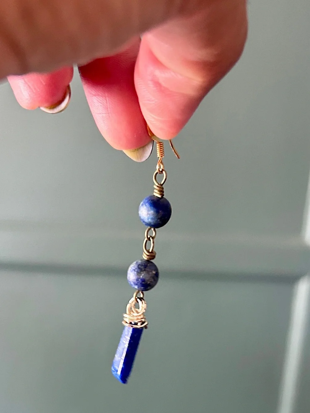 Blue Lapis Drop Earrings - Gold Wire Wrapped